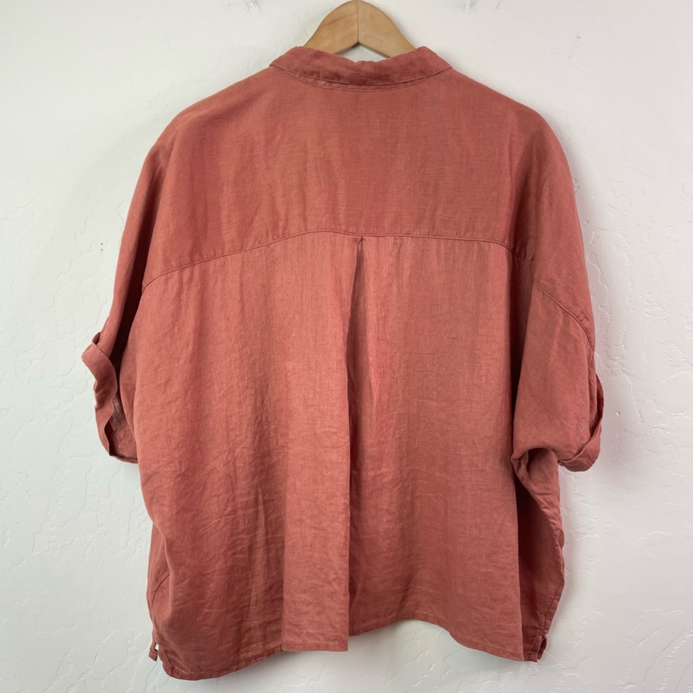 Gap Short Sleeve Dolman Linen Shirt Women’s Collared Boxy Button Front Top in XL - Picture 3 of 15